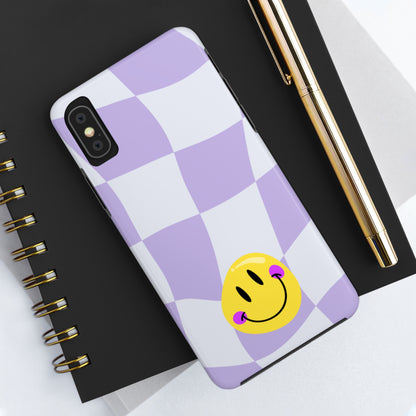 Light Purple Checked Smiley Face Cell Phone Case - Cheerful and Stylish Protective Cover