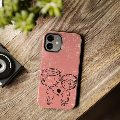 Romantic Couple Holding Hands Line Drawing Cell Phone Case - Rose Colored Love Cover