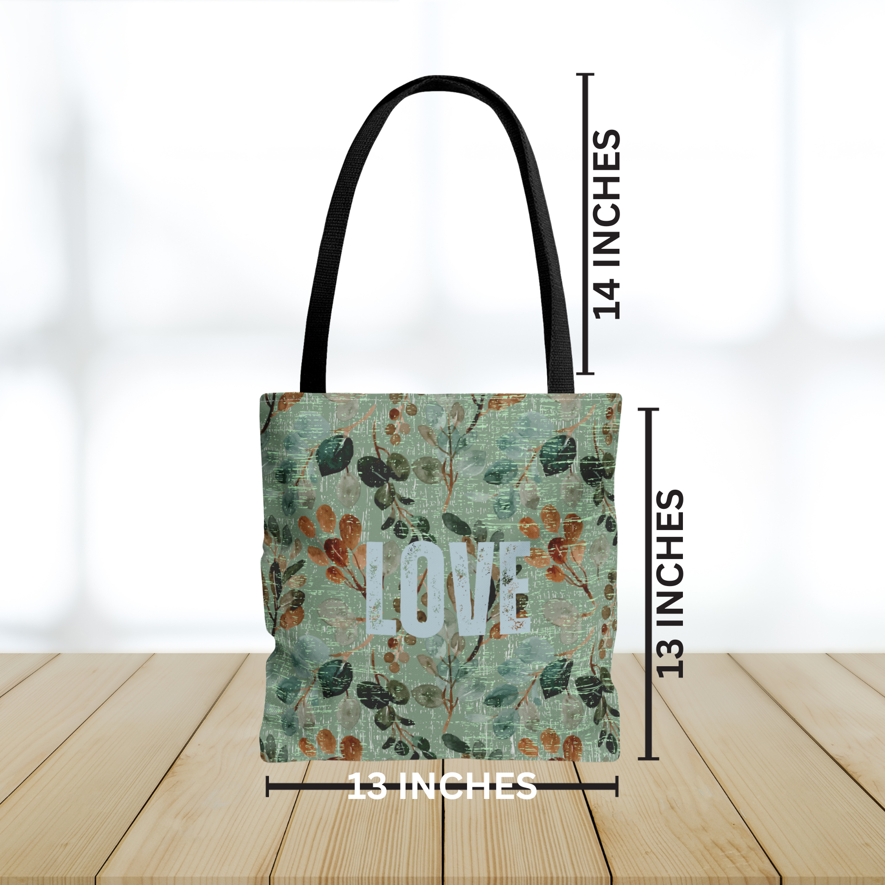 Botanical Love: Women's Small Tote Bag with Green Floral Background - Eddy and Rita