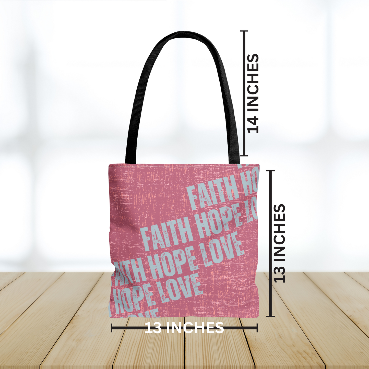 Pink Textured Faith Hope Love: Women's Small Tote Bag with Repeated Motif - Eddy and Rita