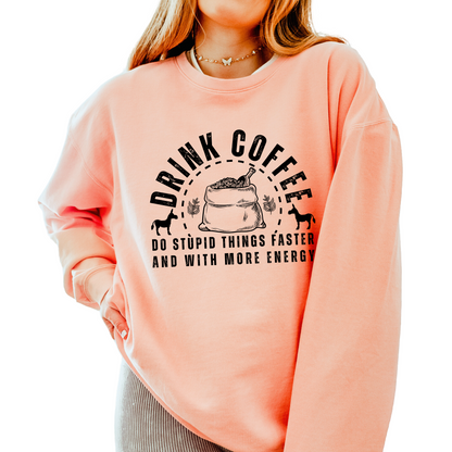 Eddy and Rita Women's Comfort Colors Lightweight Crewneck Sweatshirt - Coffee Energy