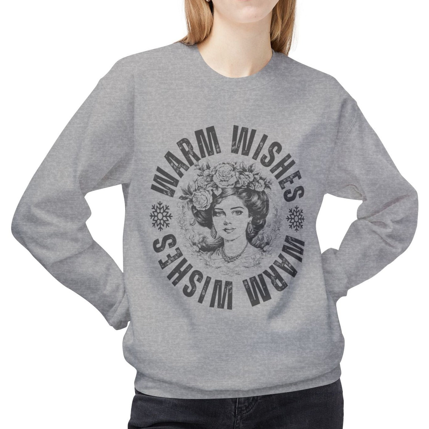 Eddy and Rita Women's Midweight Crewneck Sweatshirt - "Warm Wishes" Snowflake Graphic Pullover