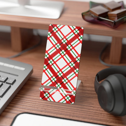 Mobile Display Stand for iPhone – Classic Christmas Plaid Design | Perfect Holiday Stocking Stuffer