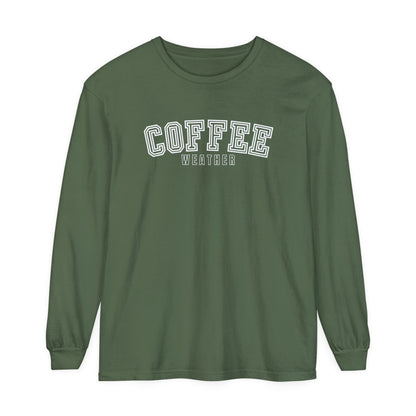 Comfort Colors Garment-Dyed Long Sleeve T-Shirt - 'Coffee Weather' Cozy Tee - Eddy and Rita