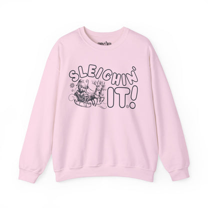 Women's Heavy Sweatshirt – "Sleighin It" Fun and Festive Christmas Graphic Sweatshirt