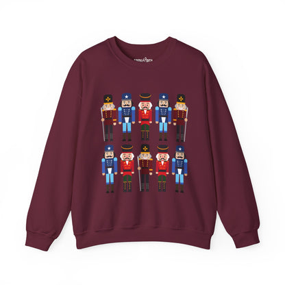 Women's Heavy Sweatshirt – "10 Nutcrackers" Festive Christmas Graphic Sweatshirt