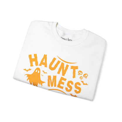 Eddy and Rita Women's Heavy Crewneck Sweatshirt - "Haunt Mess" Halloween Graphic Pullover