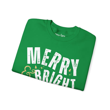 Women's Heavy Sweatshirt – "Merry and Bright" Festive Christmas Graphic Sweatshirt