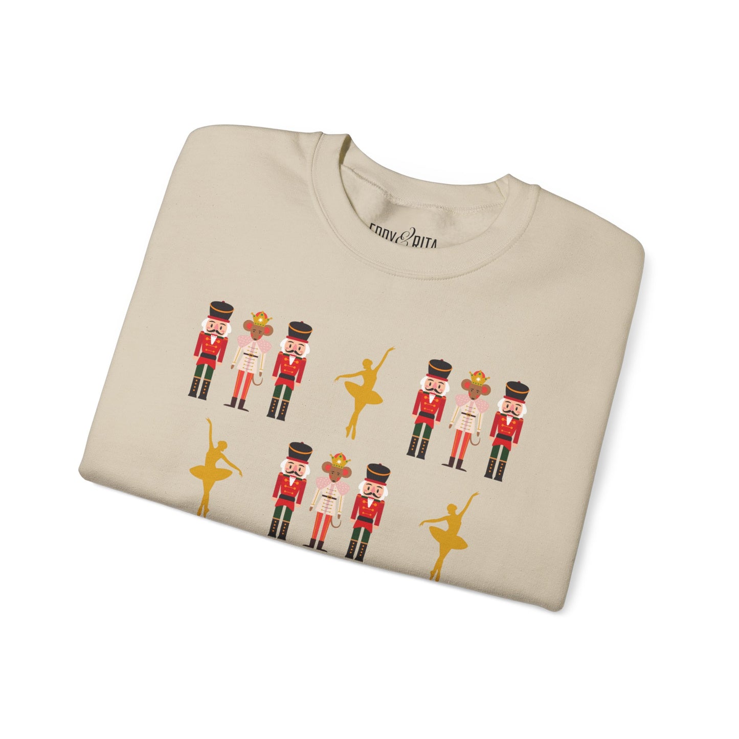 Women's Heavy Sweatshirt – "Nutcrackers with Golden Ballerina" Elegant Christmas Graphic Sweatshirt