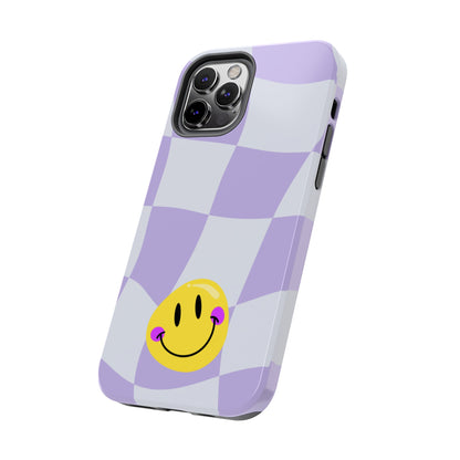 Light Purple Checked Smiley Face Cell Phone Case - Cheerful and Stylish Protective Cover