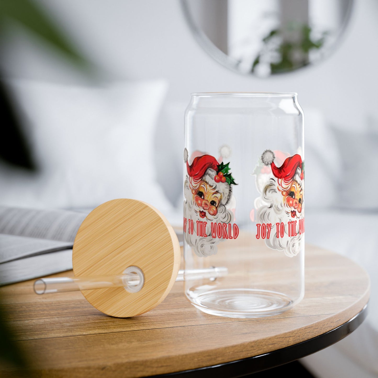 16 oz Sipper Glass – “Vintage Santa Joy to the World” | Festive and Classic Holiday Glassware