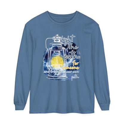 Women's Comfort Colors Long Sleeve Tee: 'Light the Path for Someone and Brighten Your Own Path' Inspirational Statement Shirt - Eddy and Rita