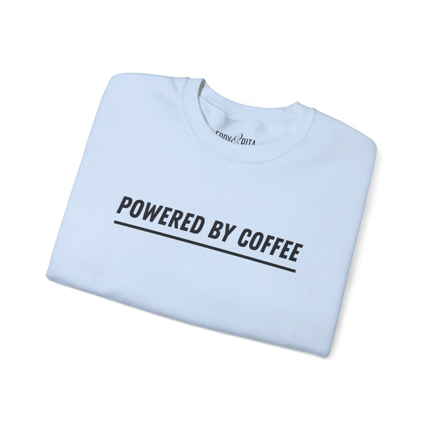 Men's Heavy Sweatshirt – "Powered by Coffee" Funny Graphic Sweatshirt for Coffee Lovers