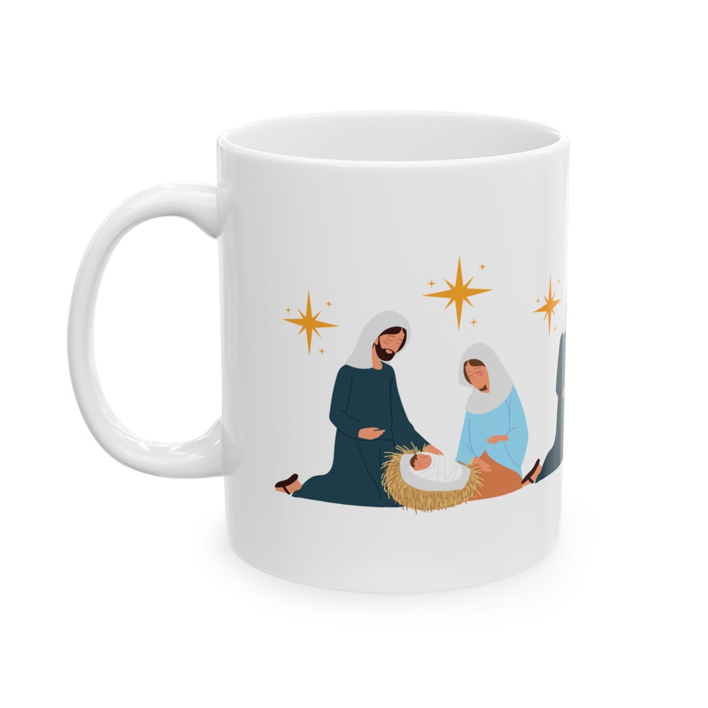 11 oz Ceramic Mug – “Nativity Manger” Design | Inspirational and Elegant Christmas Coffee Cup