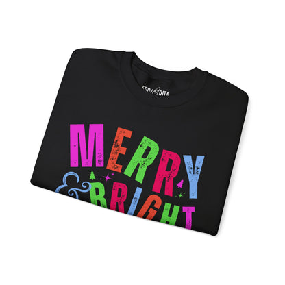 Women's Heavy Sweatshirt – "Merry and Bright" Festive Christmas Graphic Sweatshirt