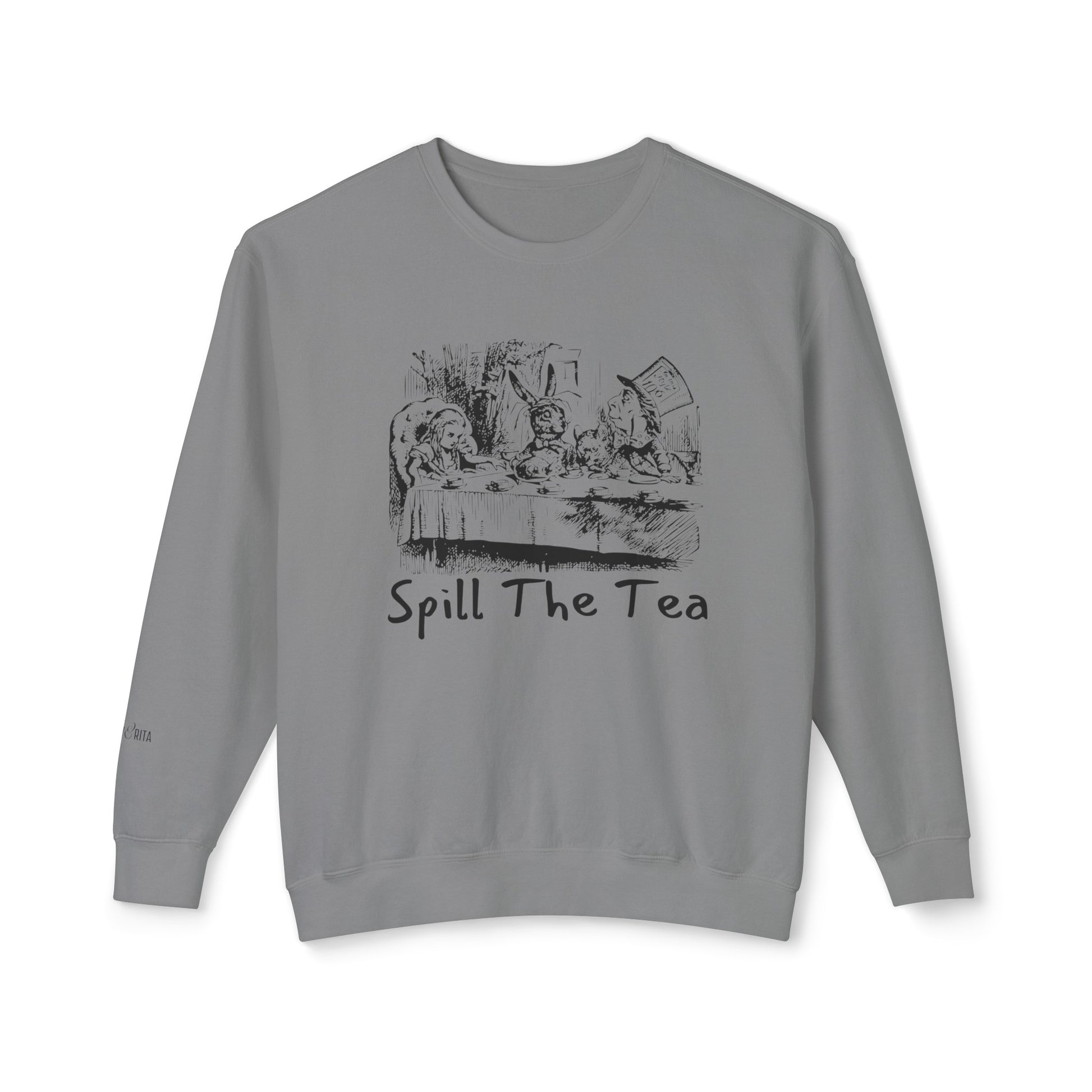 Eddy and Rita Women's Lightweight Crewneck Sweatshirt - "Spill the Tea" Retro Alice In Wonderland Graphic