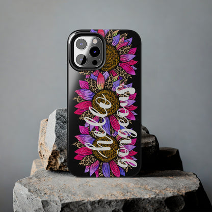 Hello Gorgeous Pink Purple Leopard Sunflowers iPhone Case - Stylish Floral Protective Cover