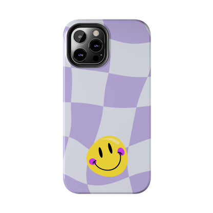 Light Purple Checked Smiley Face Cell Phone Case - Cheerful and Stylish Protective Cover