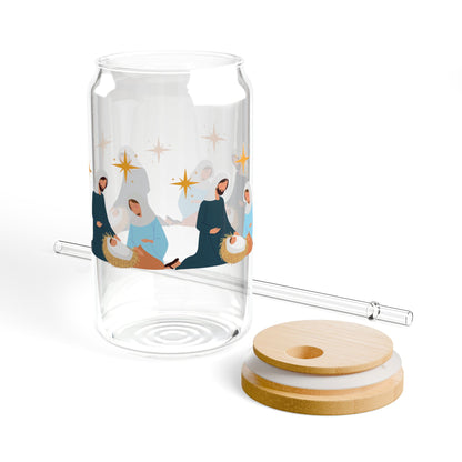 16 oz Sipper Glass – “Nativity” Design | Elegant and Inspirational Christmas Glassware