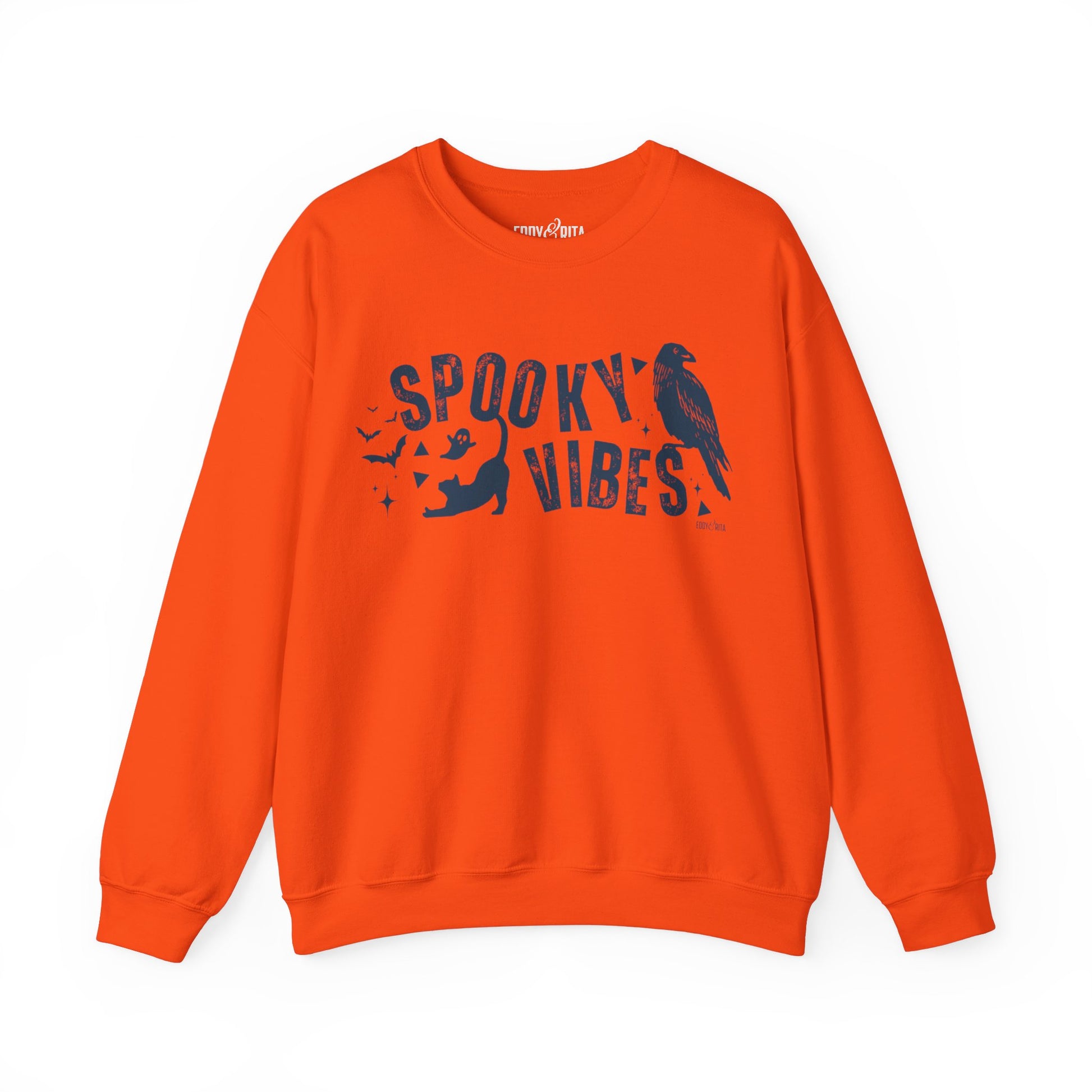 Eddy and Rita Women's Heavy Crewneck Sweatshirt - "Spooky Vibes" Halloween Graphic Pullover