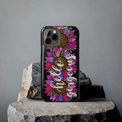 Hello Gorgeous Pink Purple Leopard Sunflowers iPhone Case - Stylish Floral Protective Cover