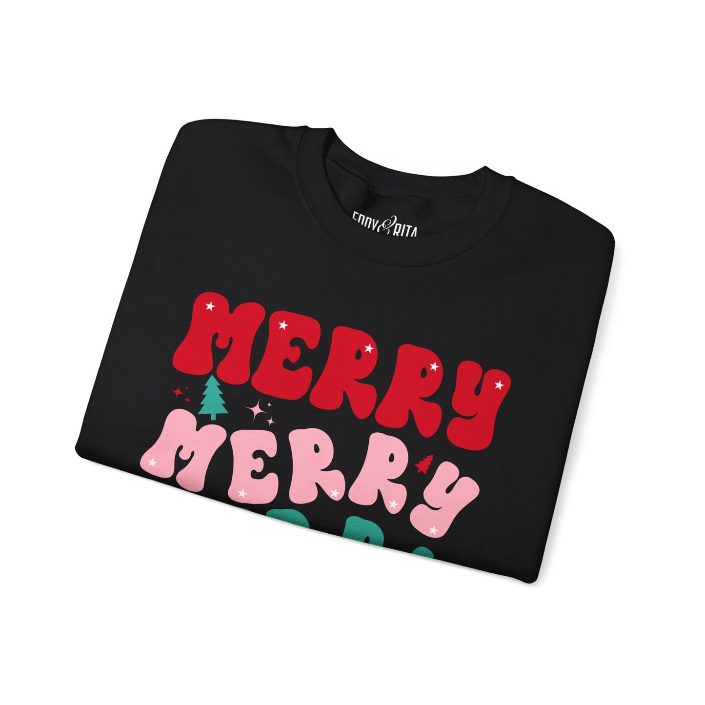 Women's Heavy Sweatshirt – "Merry Merry Merry Christmas" Festive Holiday Graphic Sweatshirt