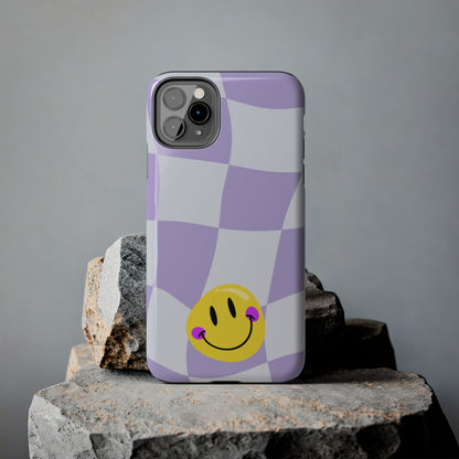 Light Purple Checked Smiley Face Cell Phone Case - Cheerful and Stylish Protective Cover