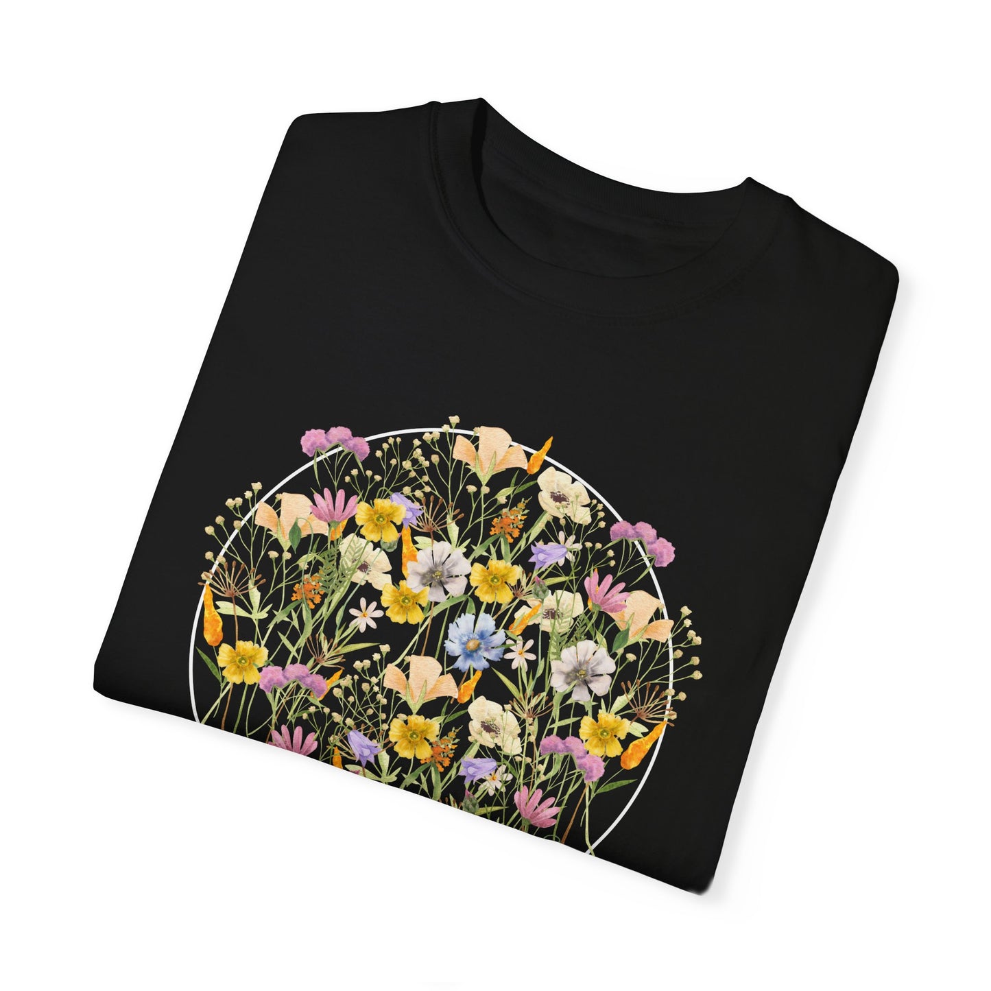 Wildflower Circle Graphic Tee - Beautiful Blooms for Free Spirits Garment-Dyed T-shirt