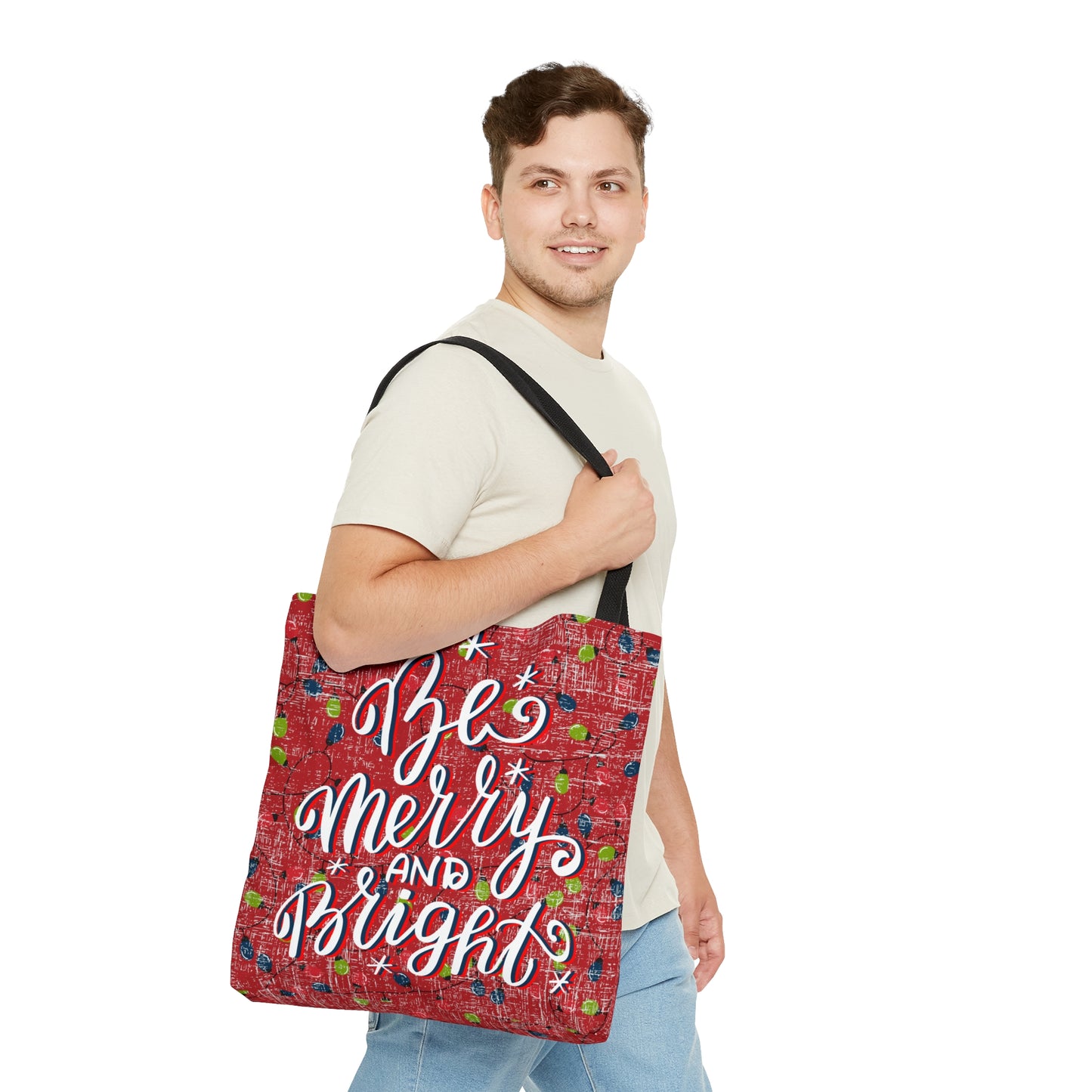 Be Merry and Bright on Red & Black Large Tote Bag