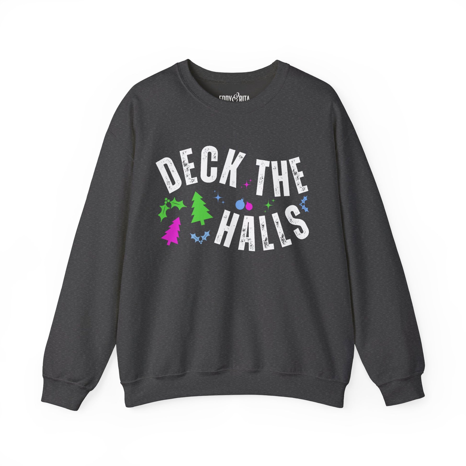 Women's Heavy Sweatshirt – "Deck the Halls" Festive Holiday Graphic Sweatshirt