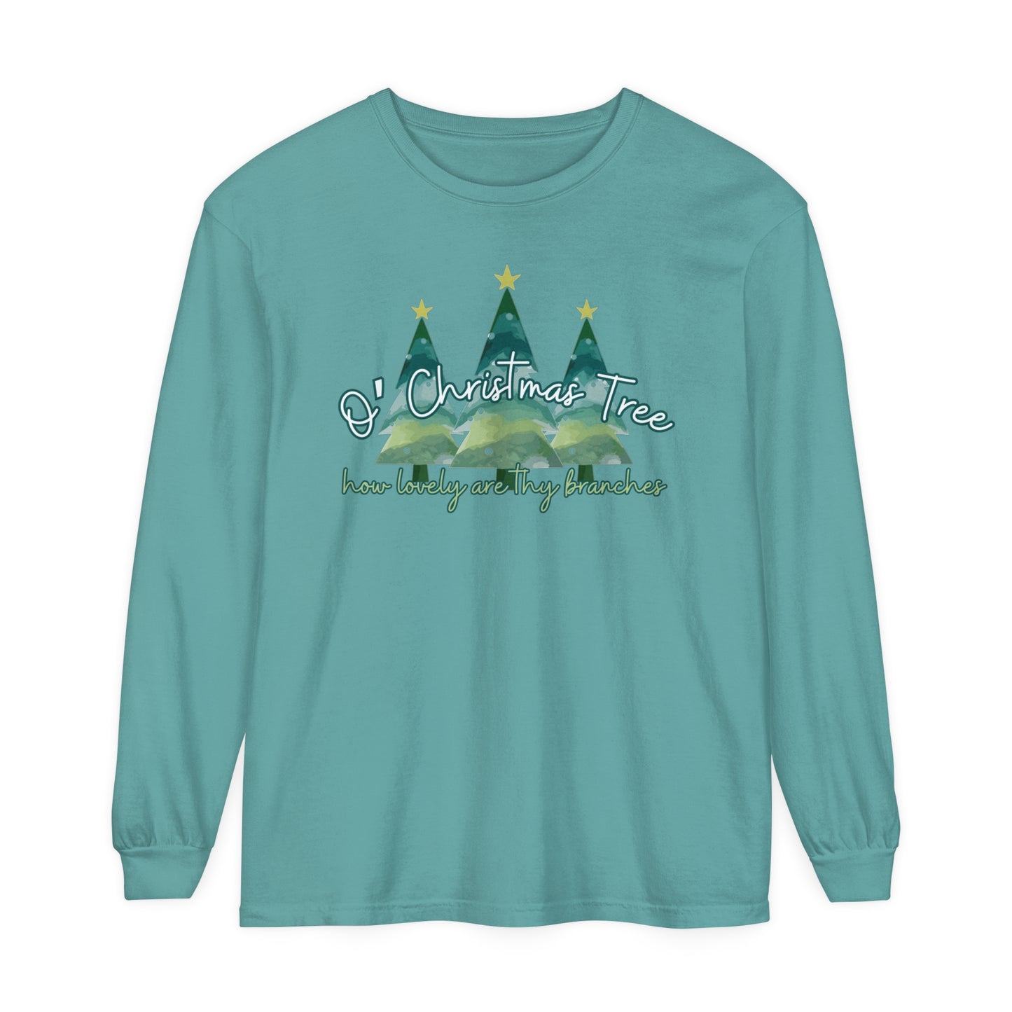 Women's Comfort Colors Long Sleeve Tee: 'O' Christmas Tree, How Lovely Are Thy Branches' Festive Holiday Apparel - Eddy and Rita