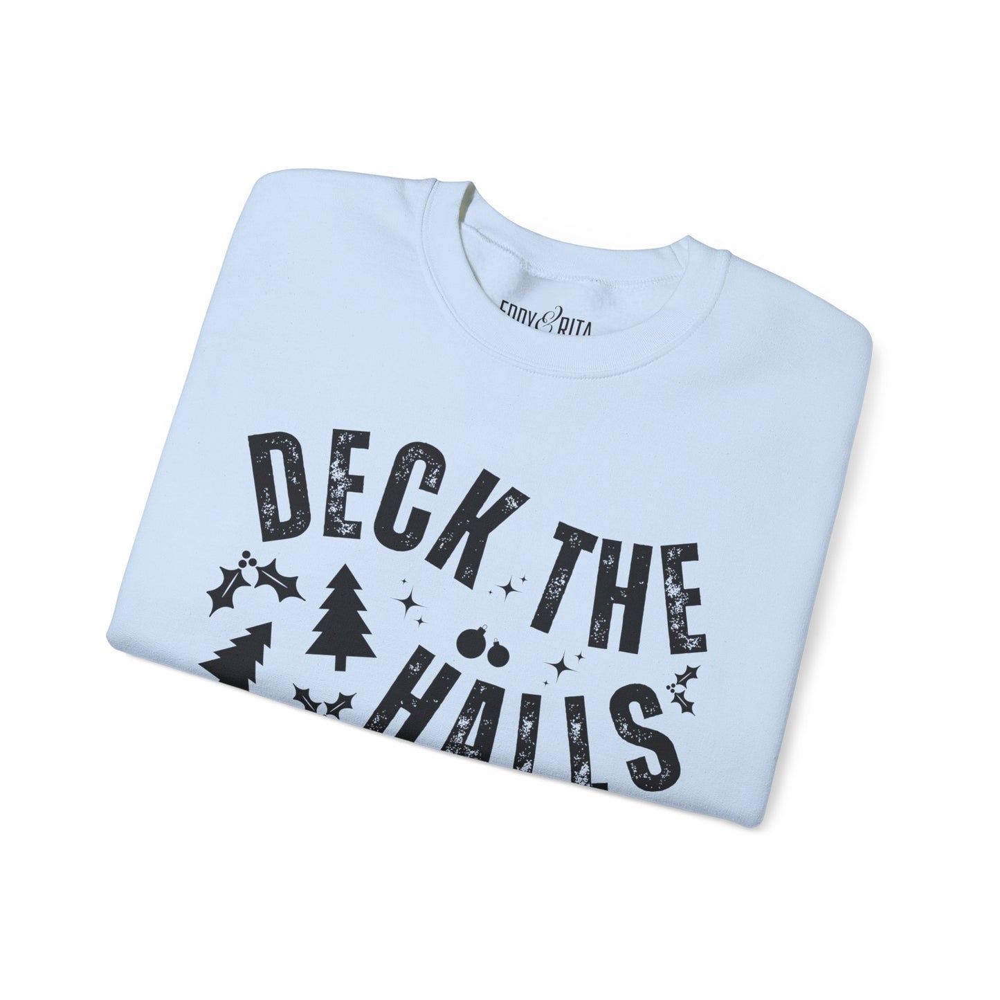 Women's Heavy Sweatshirt – "Deck the Halls" Festive Holiday Graphic Sweatshirt