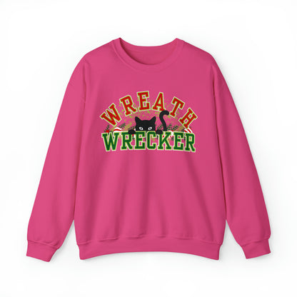 Women's 'Wreath Wrecker' Sweatshirt: Playful Cat Design for Festive Fun and Comfort - Eddy and Rita