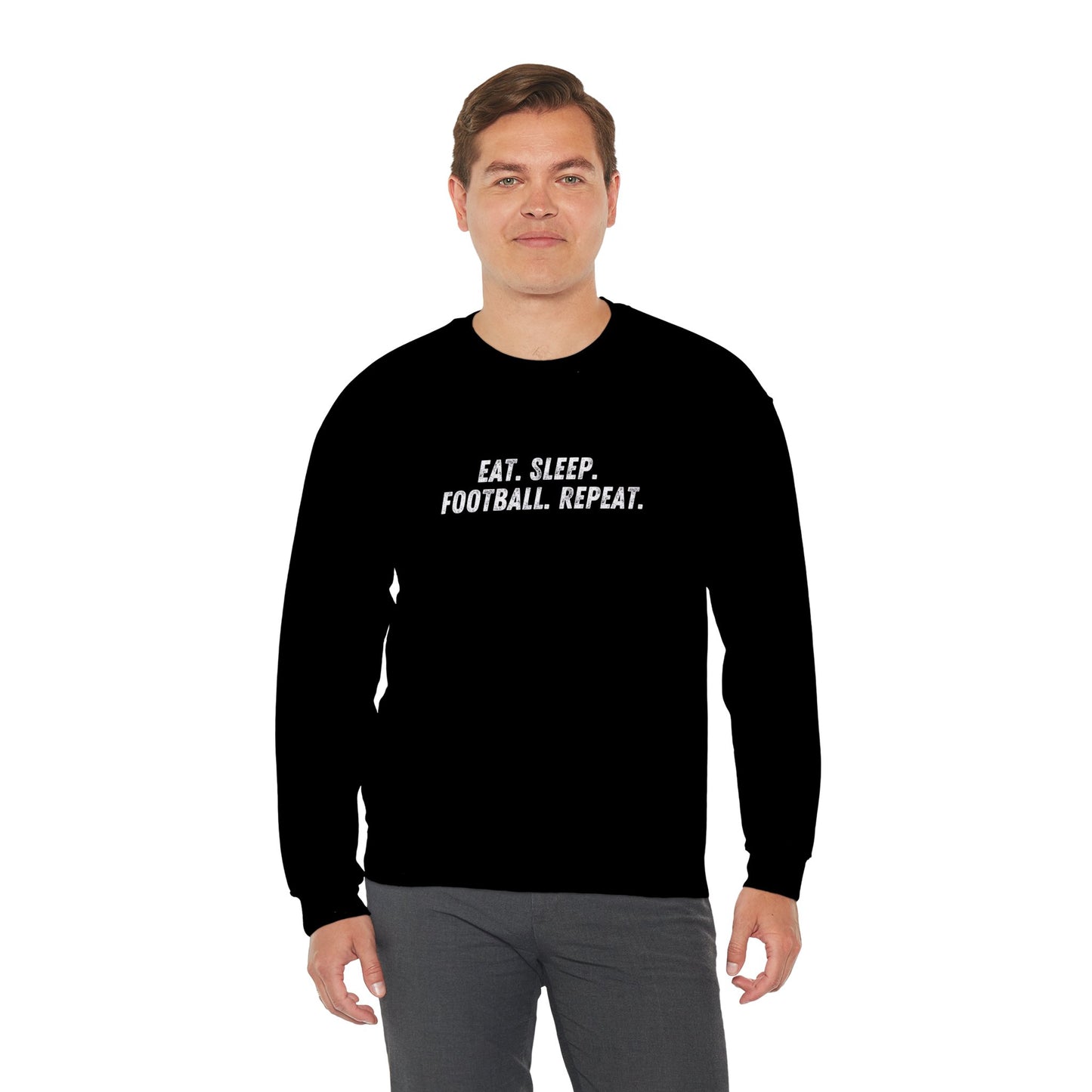 Men's Heavy Sweatshirt – "Eat. Sleep. Football. Repeat." Sports-Themed Graphic Sweatshirt