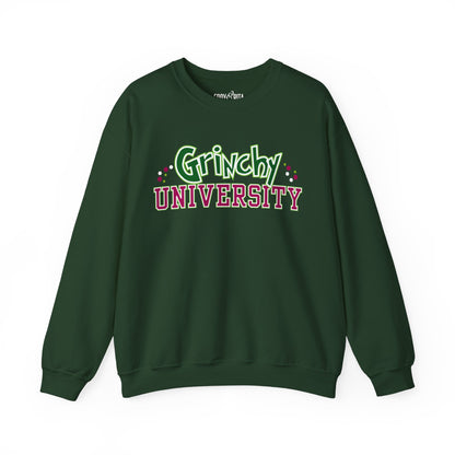 Women’s Heavy Sweatshirt – Grinchy University Design | Fun and Festive Holiday Pullover