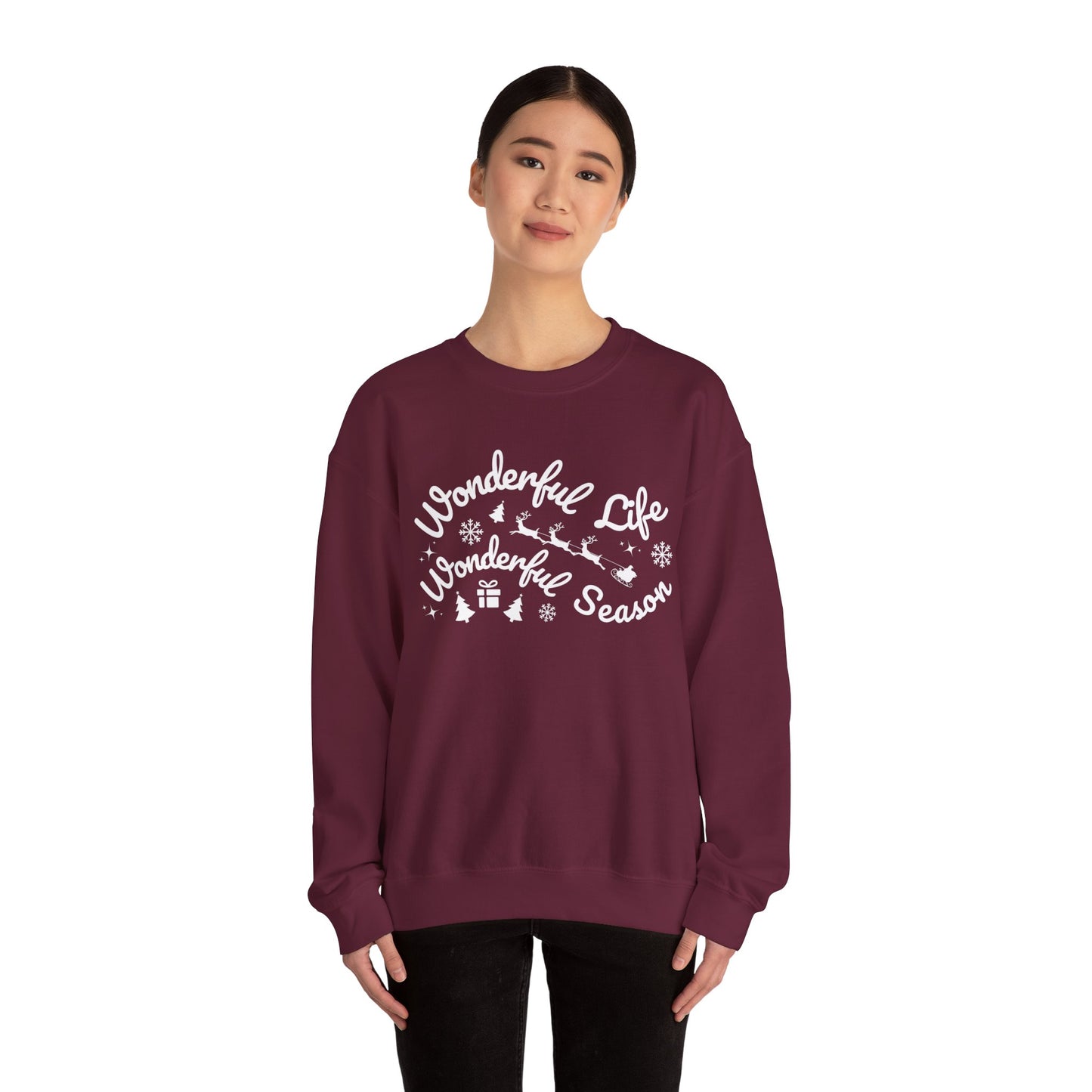 Women's Heavy Sweatshirt – "Wonderful Life Wonderful Season" Inspirational Holiday Graphic Sweatshirt