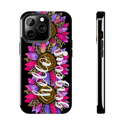 Hello Gorgeous Pink Purple Leopard Sunflowers iPhone Case - Stylish Floral Protective Cover