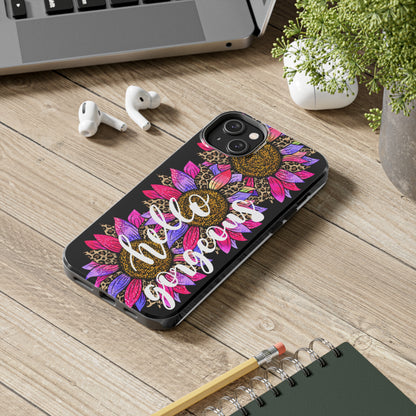 Hello Gorgeous Pink Purple Leopard Sunflowers iPhone Case - Stylish Floral Protective Cover