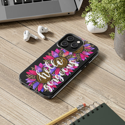 Hello Gorgeous Pink Purple Leopard Sunflowers iPhone Case - Stylish Floral Protective Cover