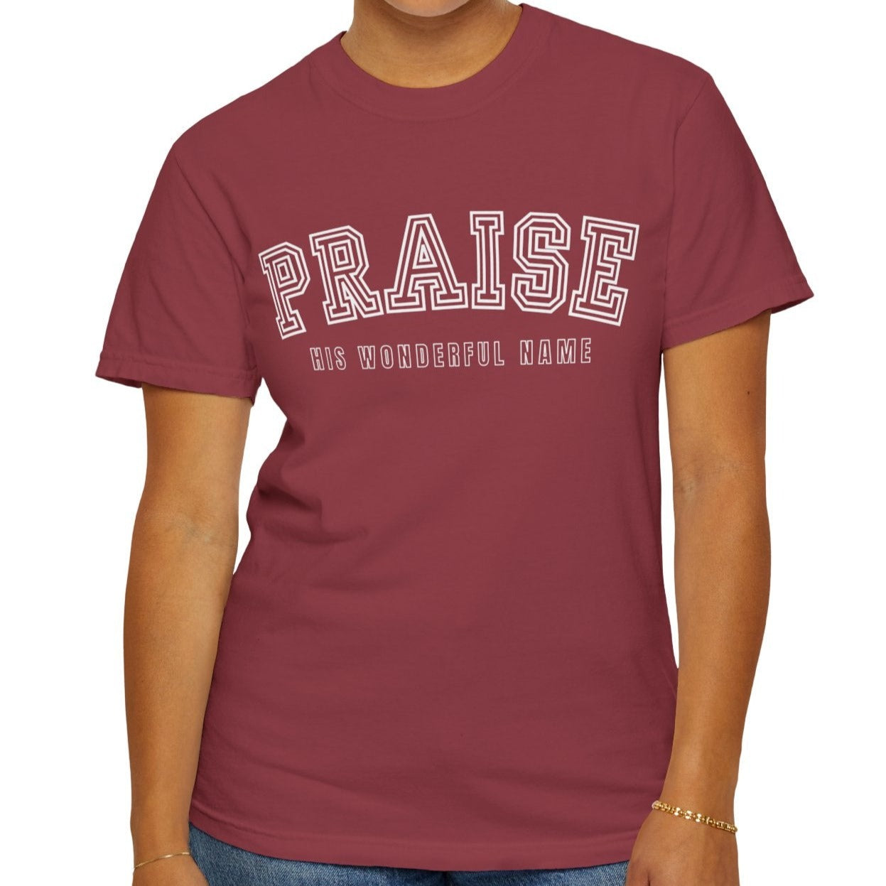 Eddy and Rita Women's Comfort Colors T-Shirt - "Praise His Wonderful Name" Soft Cotton Christian Graphic Tee