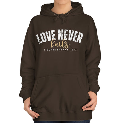 Love Never Fails 1 Corinthians 13:7 Women's Hoodie - Eddy and Rita