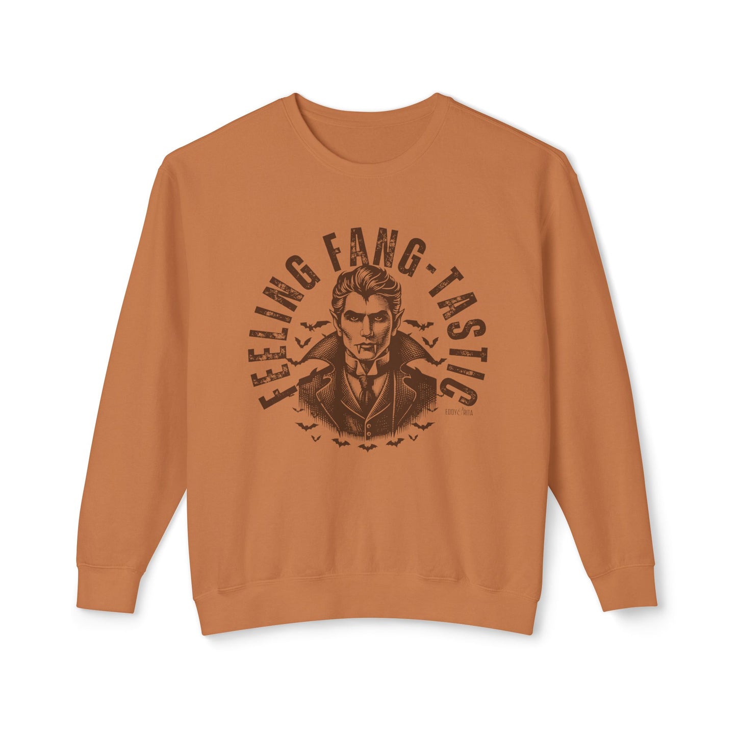 Eddy and Rita Women's Comfort Colors Lightweight Sweatshirt - "Feeling Fang-tastic" Fun Halloween Pullover