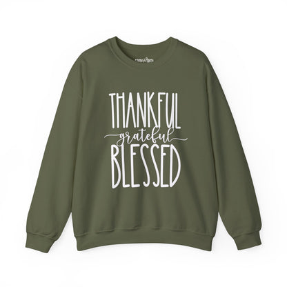 Women’s Heavy Sweatshirt – “Thankful Grateful Blessed” | Cozy and Inspirational Pullover for Everyday Comfort