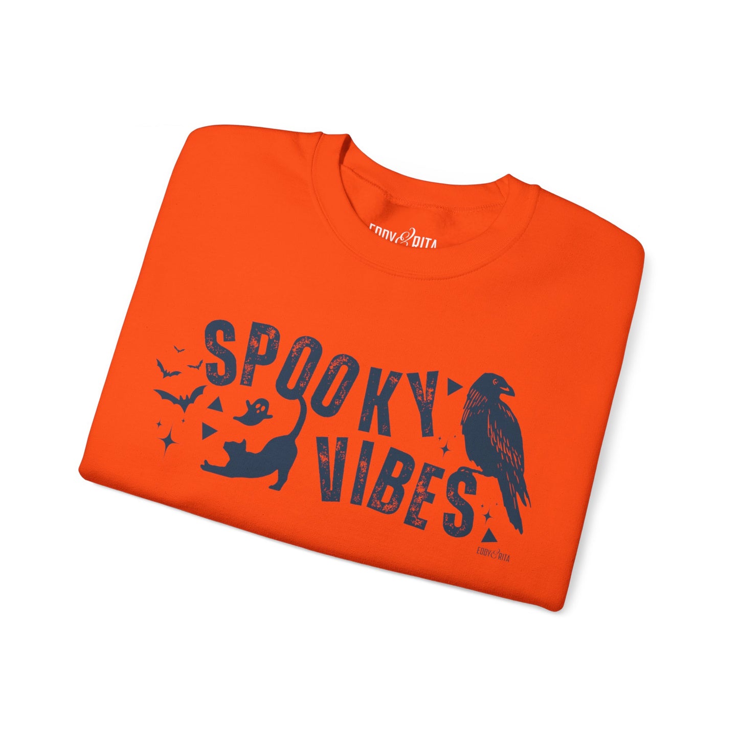 Eddy and Rita Women's Heavy Crewneck Sweatshirt - "Spooky Vibes" Halloween Graphic Pullover