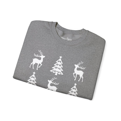 Women's Heavy Sweatshirt – "Christmas Tree Reindeers" Festive Holiday Graphic Sweatshirt