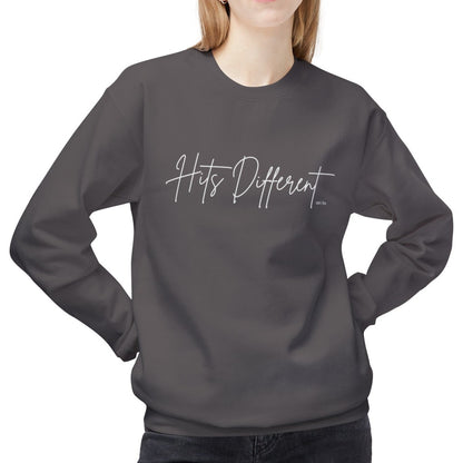 Eddy and Rita Women's Midweight Crewneck Sweatshirt - "Hits Different" Trendy Graphic Pullover