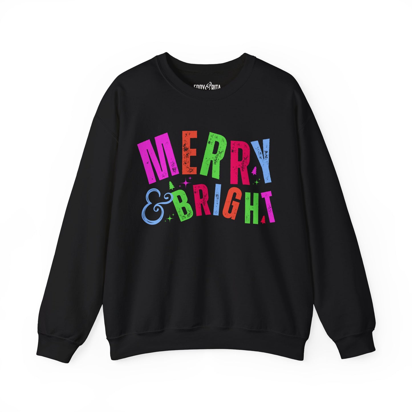 Women's Heavy Sweatshirt – "Merry and Bright" Festive Christmas Graphic Sweatshirt