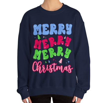 Women's Heavy Sweatshirt – "Merry Merry Merry Christmas" Festive Holiday Graphic Sweatshirt