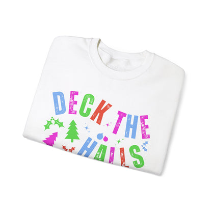 Women's Heavy Sweatshirt – "Deck the Halls" Festive Holiday Graphic Sweatshirt