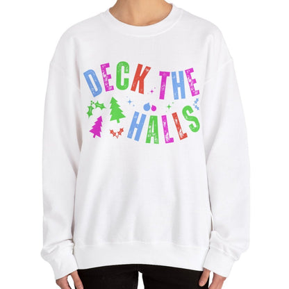 Women's Heavy Sweatshirt – "Deck the Halls" Festive Holiday Graphic Sweatshirt